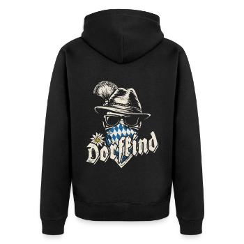 Grantler - Dorfkind, Festzelt, Bier und Gaudi - Unisex Premium Bio Zip Hoodie - Schwarz - Hinten - Nico (187cm)