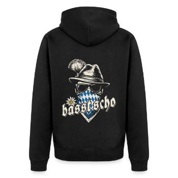 Grantler - basst scho, Festzelt, Bier und Gaudi - Unisex Premium Bio Zip Hoodie - Schwarz - Hinten - Nico (187cm)