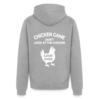 Huhn Cartoon - Chicken game - Unisex Premium Bio Zip Hoodie - Grau meliert - Hinten - Nico (187cm)