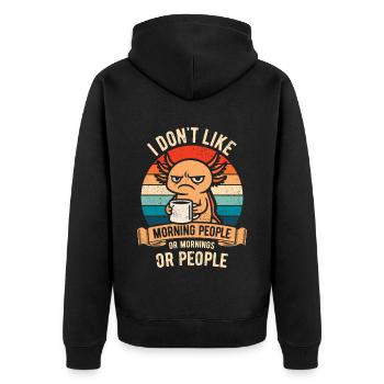 Je n’aime pas Morning People - Axolotl avec café - Veste à capuche bio Premium Unisexe - noir - Dos - Nico (187cm)