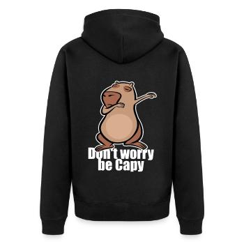 Dabbing Capybara - Don't worry be capy - Unisex Premium Bio Zip Hoodie - Schwarz - Hinten - Nico (187cm)