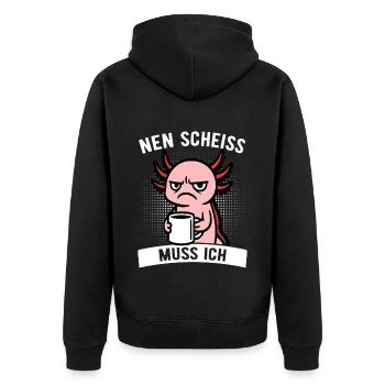 Frecher Axolotl - Nen Scheiß muss ich - Kaffee - Unisex Premium Bio Zip Hoodie - Schwarz - Hinten - Nico (187cm)