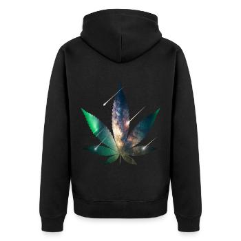 Galaxy Hanfblatt - Cannabis - Weed - Unisex Premium Bio Zip Hoodie - Schwarz - Hinten - Nico (187cm)