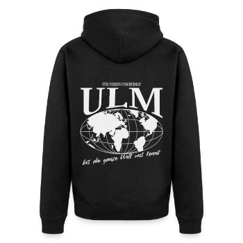 Ulm Home Football Gift - Unisex Premium Organic Zip Hoodie - black - Back - Nico (187cm)
