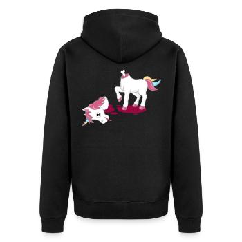 Totes Einhorn Killer Anti Trend Sarkasmus Ironie - Unisex Premium Bio Zip Hoodie - Schwarz - Hinten - Nico (187cm)