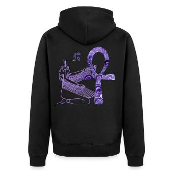 anch e 76 mit göttin isis - Unisex Premium Bio Zip Hoodie - Schwarz - Hinten - Nico (187cm)