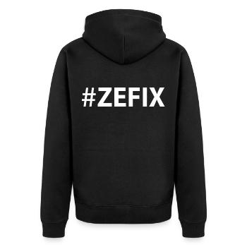 #zefix! - Unisex Premium Bio Zip Hoodie - Schwarz - Hinten - Nico (187cm)