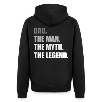 DAD THE MAN THE MYTH THE LEGEND 1 - Unisex Premium Bio Zip Hoodie - Schwarz - Hinten - Nico (187cm)