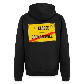 Grundschule ist vorbei, ab in die 5. Klasse! - Unisex Premium Bio Zip Hoodie - Schwarz - Hinten - Nico (187cm)