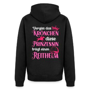 Prinzessin trägt Reithelm Reiterin Reiten Geschenk - Unisex Premium Bio Zip Hoodie - Schwarz - Hinten - Nico (187cm)