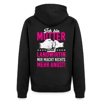 Landwirtin Mama Muttertag Geschenk Mutter Bäuerin - Unisex Premium Bio Zip Hoodie - Schwarz - Hinten - Nico (187cm)