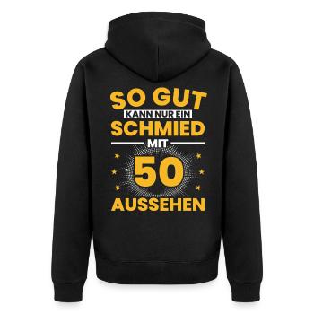 Schmied 50. Geburtstag Metallbauer Geschenk - Unisex Premium Bio Zip Hoodie - Schwarz - Hinten - Nico (187cm)