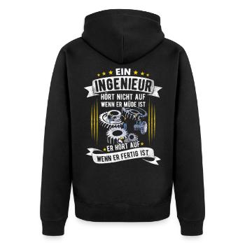 Ingenieur Hört auf wenn er fertig ist Geschenk - Unisex Premium Bio Zip Hoodie - Schwarz - Hinten - Nico (187cm)
