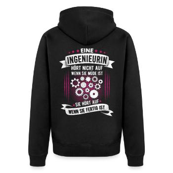 Ingenieurin Hört auf wenn sie fertig ist - Unisex Premium Bio Zip Hoodie - Schwarz - Hinten - Nico (187cm)