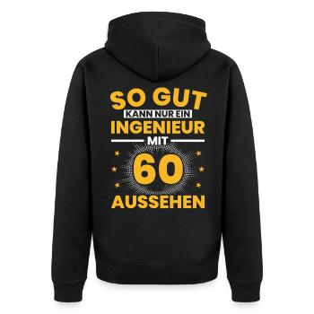 Ingenieur 60. Geburtstag Geschenk für Männer - Unisex Premium Bio Zip Hoodie - Schwarz - Hinten - Nico (187cm)