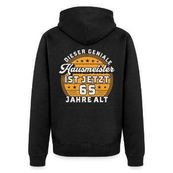Hausmeister 65. Geburtstag Geschenk für Männer - Unisex Premium Bio Zip Hoodie - Schwarz - Hinten - Nico (187cm)