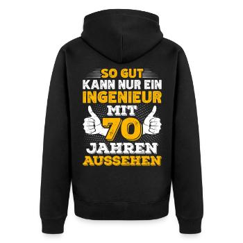Ingenieur 70. Geburtstag Geschenk für Männer - Unisex Premium Bio Zip Hoodie - Schwarz - Hinten - Nico (187cm)