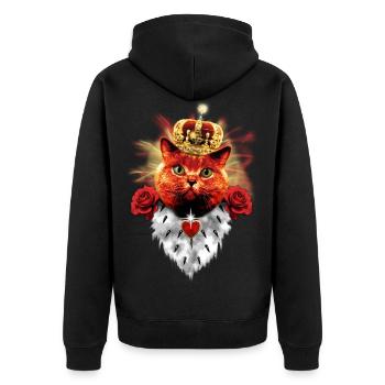 Red Roses Cat King - rote Katze mit Krone - Unisex Premium Bio Zip Hoodie - Schwarz - Hinten - Nico (187cm)