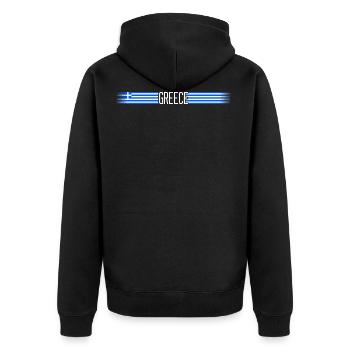 Griechenland Flagge/Banner 004 AllroundDesigns - Unisex Premium Bio Zip Hoodie - Schwarz - Hinten - Nico (187cm)