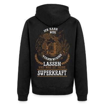 Bier - Unisex Premium Bio Zip Hoodie - Schwarz - Hinten - Nico (187cm)