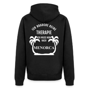 Ich brauche keine Therapie - Menorca - Unisex Premium Bio Zip Hoodie - Schwarz - Hinten - Nico (187cm)