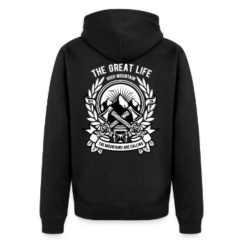 Lumberjack mountains forest ax life freedom hiking - Unisex Premium Organic Zip Hoodie - black - Back - Nico (187cm)