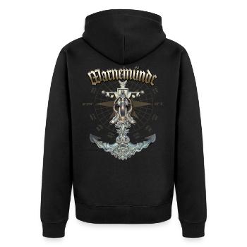 Warnemünde Anchor Nautical Sailing Boat Summer - Unisex Premium Bio Zip Hoodie - Schwarz - Hinten - Nico (187cm)