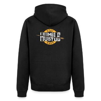 Humble Stay Hustle Hard - Déclaration Motivation Travail - Veste à capuche bio Premium Unisexe - noir - Dos - Nico (187cm)