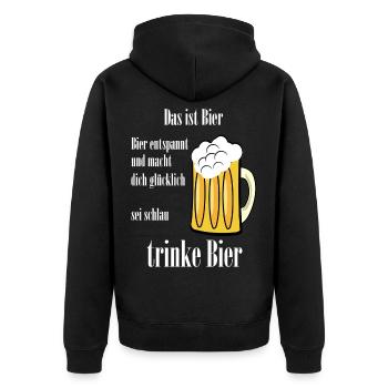 Bier - Unisex Premium Bio Zip Hoodie - Schwarz - Hinten - Nico (187cm)