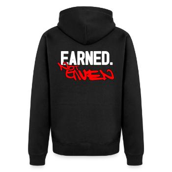 Earned not given - Unisex Premium Organic Zip Hoodie - black - Back - Nico (187cm)