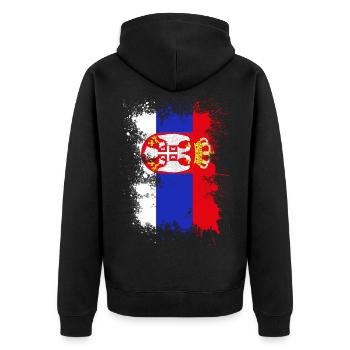 Serbien Flagge Farbfleck - Unisex Premium Bio Zip Hoodie - Schwarz - Hinten - Nico (187cm)