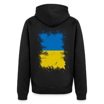 Ukraine Flagge Farbfleck Kunst - Unisex Premium Bio Zip Hoodie - Schwarz - Hinten - Nico (187cm)