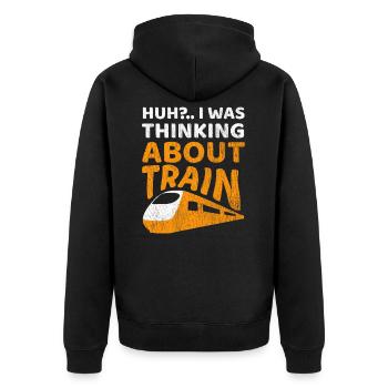 railroad - Unisex Premium Organic Zip Hoodie - black - Back - Nico (187cm)