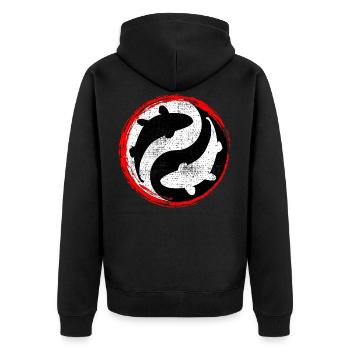 Koi Ying Yang - Unisex Premium Bio Zip Hoodie - Schwarz - Hinten - Nico (187cm)