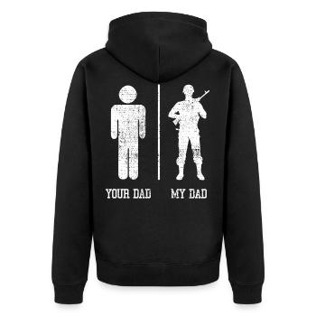 Vater Soldat - Unisex Premium Bio Zip Hoodie - Schwarz - Hinten - Nico (187cm)