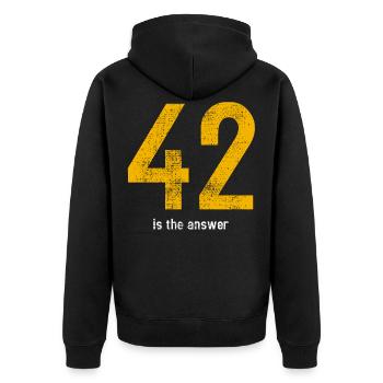 42 is the answer - Unisex Premium Organic Zip Hoodie - black - Back - Nico (187cm)