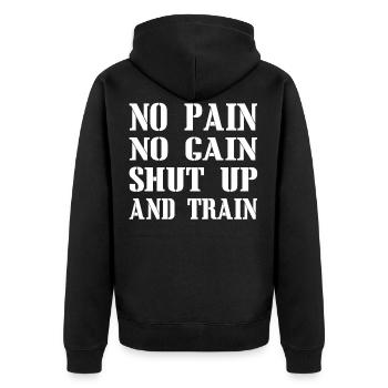 No pain no gain - Unisex Premium Organic Zip Hoodie - black - Back - Nico (187cm)