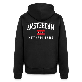 Amsterdam Souvenir - Unisex Premium Bio Zip Hoodie - Schwarz - Hinten - Nico (187cm)