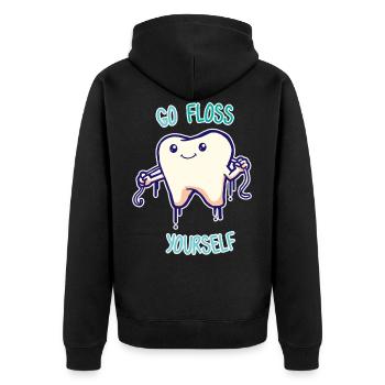 Tooth dentist flossing - Unisex Premium Organic Zip Hoodie - black - Back - Nico (187cm)
