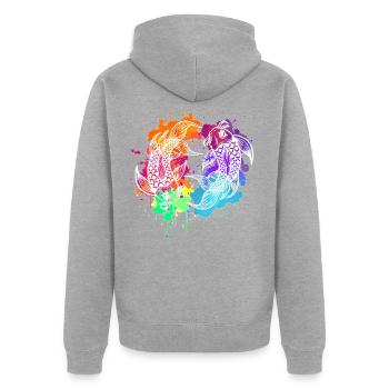 Koi - Unisex Premium Bio Zip Hoodie - Grau meliert - Hinten - Nico (187cm)
