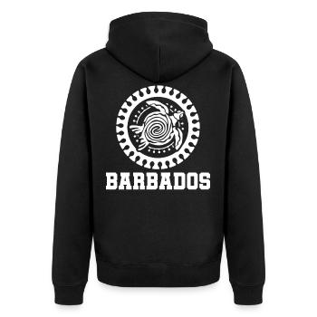 BARBADOS SCHILDKROeTE MEER WASSER - Unisex Premium Bio Zip Hoodie - Schwarz - Hinten - Nico (187cm)