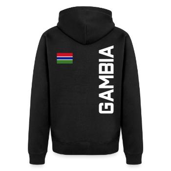 Gambia - Unisex Premium Bio Zip Hoodie - Schwarz - Hinten - Nico (187cm)