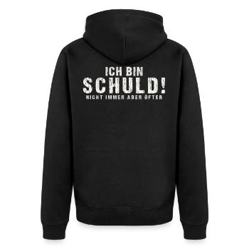 Ich bin Schuld Nicht immer aber öfter - Unisex Premium Bio Zip Hoodie - Schwarz - Hinten - Nico (187cm)