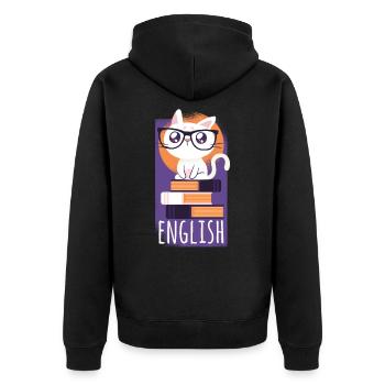 Englisch Übersetzer Katze Tshirt Geschenk - Unisex Premium Bio Zip Hoodie - Schwarz - Hinten - Nico (187cm)