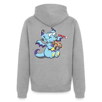 Blue Gaming Dragon - Pizza ist Leben - Unisex Premium Bio Zip Hoodie - Grau meliert - Hinten - Nico (187cm)