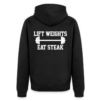 Gewichtheben Steaks Protein - Unisex Premium Bio Zip Hoodie - Schwarz - Hinten - Nico (187cm)