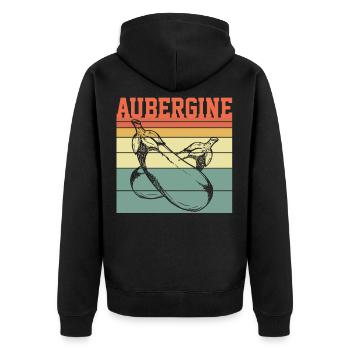 Vegan Aubergine Retro TShirt Bio Oeko - Unisex Premium Bio Zip Hoodie - Schwarz - Hinten - Nico (187cm)