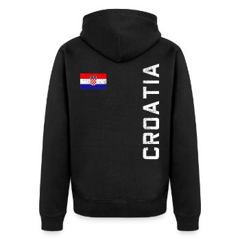 Kroatien Trikot - Unisex Premium Bio Zip Hoodie - Schwarz - Hinten - Nico (187cm)