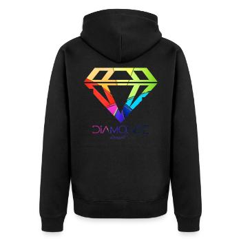 Diamondz Diamant Luxus Marke Kaufen Design Rainbow - Unisex Premium Bio Zip Hoodie - Schwarz - Hinten - Nico (187cm)
