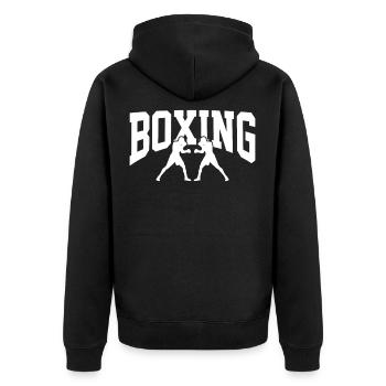 Boxen Kampf - Unisex Premium Bio Zip Hoodie - Schwarz - Hinten - Nico (187cm)